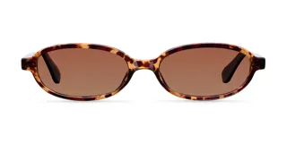 Lentes de sol Osei con montura rectangular de bordes suaves en carey y lentes polarizadas marrones.