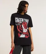 Remera negra de algodón con estampa del logo de la banda Green Day y una granada.