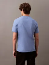 Remera de algodón celeste con cuello redondo y estampado tonal del logo de Calvin Klein en el pecho.