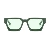 Gafas de sol unisex de plástico reciclado color verde oscuro, con lentes rectangulares color verde claro y filtro UV 400.