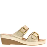 Sandalias de mujer Lady Confort color beige con plataforma y hebillas plateadas.
