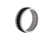 Anillo de acero italiano con diseño giratorio y acabado en negro, ancho de 8 mm.
