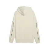 Buzo deportivo Puma Sport Hoodie TR color crema con capucha, cordones ajustables, bolsillo tipo canguro y logo estampado en el pecho. Presenta detalles de ribete negro en hombros y mangas.