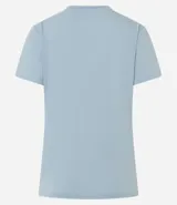 Blusa básica de algodón color tostado, de manga corta con dobladillo y nudo frontal.