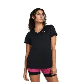 Remera deportiva Under Armour Tech SSV Solid para mujer, color negro, con cuello en V y logo estampado en el pecho.