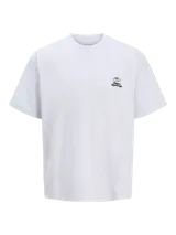 Remera blanca de algodón con cuello redondo, mangas cortas y corte oversize. Estampado pequeño en el pecho con el texto "Palm Springs".