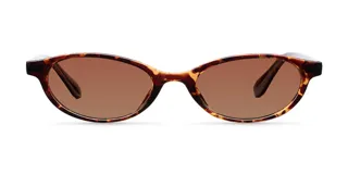 Lentes de sol ovalados con montura carey y lentes marrones.