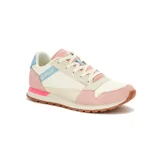 Championes Caterpillar Ventura de mujer, color blanco con detalles en rosa y celeste.