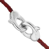 Pulsera de cuero trenzado color rojo con cierre de mosquetón entrelazado bañado en plata.