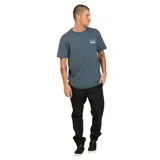 Remera azul de manga corta con logo de la marca Volcom estampado en el pecho.