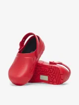 Zueco Birkenstock Birki Air de poliuretano color rojo, con correa ajustable en el talón.