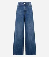Pantalón de jean de corte wide leg, tiro alto y cintura sastre.