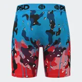Calzoncillos bóxer de la marca PSD, con estampado de camuflaje en tonos azul, rojo, negro y blanco.