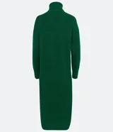 Vestido largo de punto color verde esmeralda, con cuello alto y mangas largas.