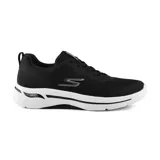 Championes deportivos Skechers Go Walk Arch Fit Motion Breez, color negro con suela blanca. Capellada de tejido de punto transpirable, cordones, plantilla Arch Fit removible y entresuela Ultra Go.