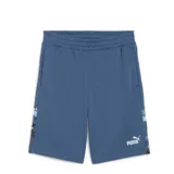 Short deportivo Puma Ess Camo 10, color azul con estampado camuflado en los laterales y logo de la marca en la pierna derecha.