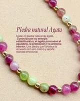 Collar corto de cuentas de ágata multicolor con separadores de pequeñas esferas doradas con baño de oro.