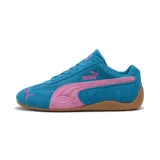 Championes Puma Speedcat OG, color azul con detalles en rosa y suela marrón.