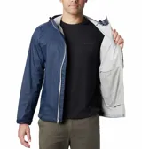 Campera impermeable Columbia Evapouration Jacket, color celeste, con capucha ajustable, cierre frontal completo, bolsillos laterales con cierre y ventilación en las axilas.