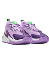 Championes de básquet unisex, color lila con detalles en verde y suela violeta.