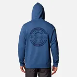Canguro azul con capucha ajustable con cordón, bolsillo tipo canguro y logo de la marca bordado en el pecho.