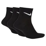 Pack de tres pares de medias Nike Everyday Lightweight tobilleras, color negro con logo blanco.
