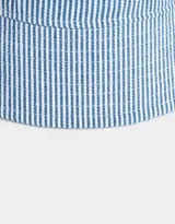 Piluso de denim a rayas azules y blancas con bordado negro con la frase "Amazing days never over".