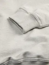 Polo de manga larga gris claro con cuello tipo camisa y cierre parcial con botones. Corte holgado y puños de canalé.