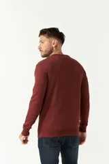 Sweater gris de algodón con cuello en V y logo bordado en el pecho.