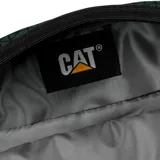 Bolso bandolera Caterpillar Rodney, color negro con estampado geométrico en verde oscuro. Cuenta con logo de la marca en el frente, bolsillo frontal con cierre y correa ajustable.