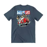 Remera negra de algodón con estampado blanco del logo de Blink 182 en el pecho.