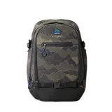Mochila Rip Curl F-Light Posse 35L Search con estampado de camuflaje en tonos verdes y negros, logo de Rip Curl en la parte superior, múltiples bolsillos con cierre y correas ajustables.