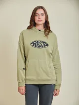 Canguro gris oscuro con diseño gráfico frontal y capucha, de tejido fleece.