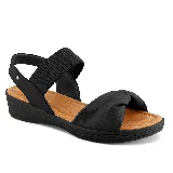 Sandalias de cuero negro con taco bajo y capellada con tiras cruzadas.