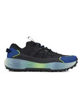Championes Under Armour Fat Tire Venture Pro, color negro con detalles en azul y verde. Inspirados en bicicletas Fat Tire, con suela de goma resistente y amortiguación UA HOVR.
