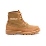 Bota acordonada color marrón claro, con suela de goma y logo de Caterpillar en el lateral.