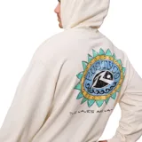 Canguro beige con capucha y bolsillo tipo canguro. Estampado pequeño en el pecho con el logo de la marca.