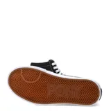 Bota de lona tipo skate de caña alta, color negro, con cordones blancos y suela plataforma blanca. Presenta el logo de Pony en forma de 'V' blanca en el lateral.