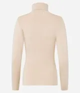Suéter de punto color blanco, con cuello alto estructurado, manga larga y efecto texturizado.