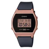 Reloj digital Casio con caja color cobre y correa de resina negra.