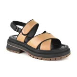Sandalias casuales Korium Elo con plataforma, tiras cruzadas color beige y ajuste con hebilla en el tobillo.