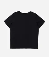 Blusa negra de algodón con cuello redondo y mangas cortas. Presenta aplicación de perlas artificiales y strass en el cuello.