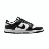 Zapatilla deportiva Nike Dunk Low Retro, color blanco y negro, con revestimientos de cuero, puntera perforada y suela de goma.