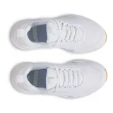 Championes de entrenamiento Under Armour Project Rock BSR 5 para mujer, color blanco con detalles en marrón claro en la suela. Diseñados para movimientos explosivos y entrenamiento dinámico, con estabilidad para entrenamiento de fuerza, flexibilidad para HIIT y amortiguación para movilidad.