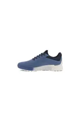Championes de golf Ecco modelo M Golf S-Three, color azul retro con detalles en blanco y azul marino. Presentan un diseño moderno, son impermeables gracias a la tecnología GORE-TEX y cuentan con suela E-DTS® para tracción.
