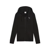 Campera deportiva Puma Ess Logo Full-Zip Hoodie TR, color negro, con cierre frontal completo, capucha con cordones ajustables, bolsillos laterales y logo estampado en el pecho.