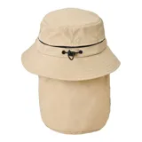 Sombrero tipo bucket Rip Curl Surf Series color beige con logo estampado en el frente y protección para el cuello.