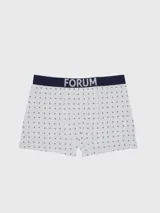 Boxer blanco de algodón con cintura elástica gris con la marca Forum estampada.
