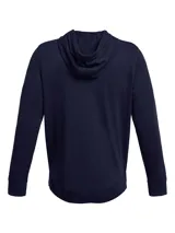 Campera Under Armour Rival Terry, color gris jaspeado, con cierre frontal completo, capucha con cordones ajustables y logo estampado en el pecho.