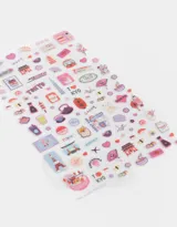 Set de mini stickers con temática de Tokio, con diseños de monumentos, comida, personajes y frases en japonés.